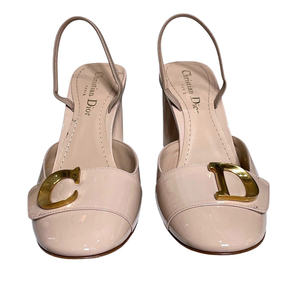 Christian Dior C'est Dior Nude Patent Slingback CD Logo Block Heel 38.5 Italy - Picture 7 of 12